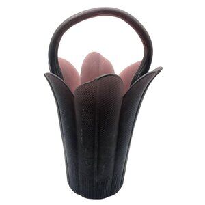 MIKASA JAPAN FROSTED DEEP PLUM PURPLE PETAL VASE w Handle
